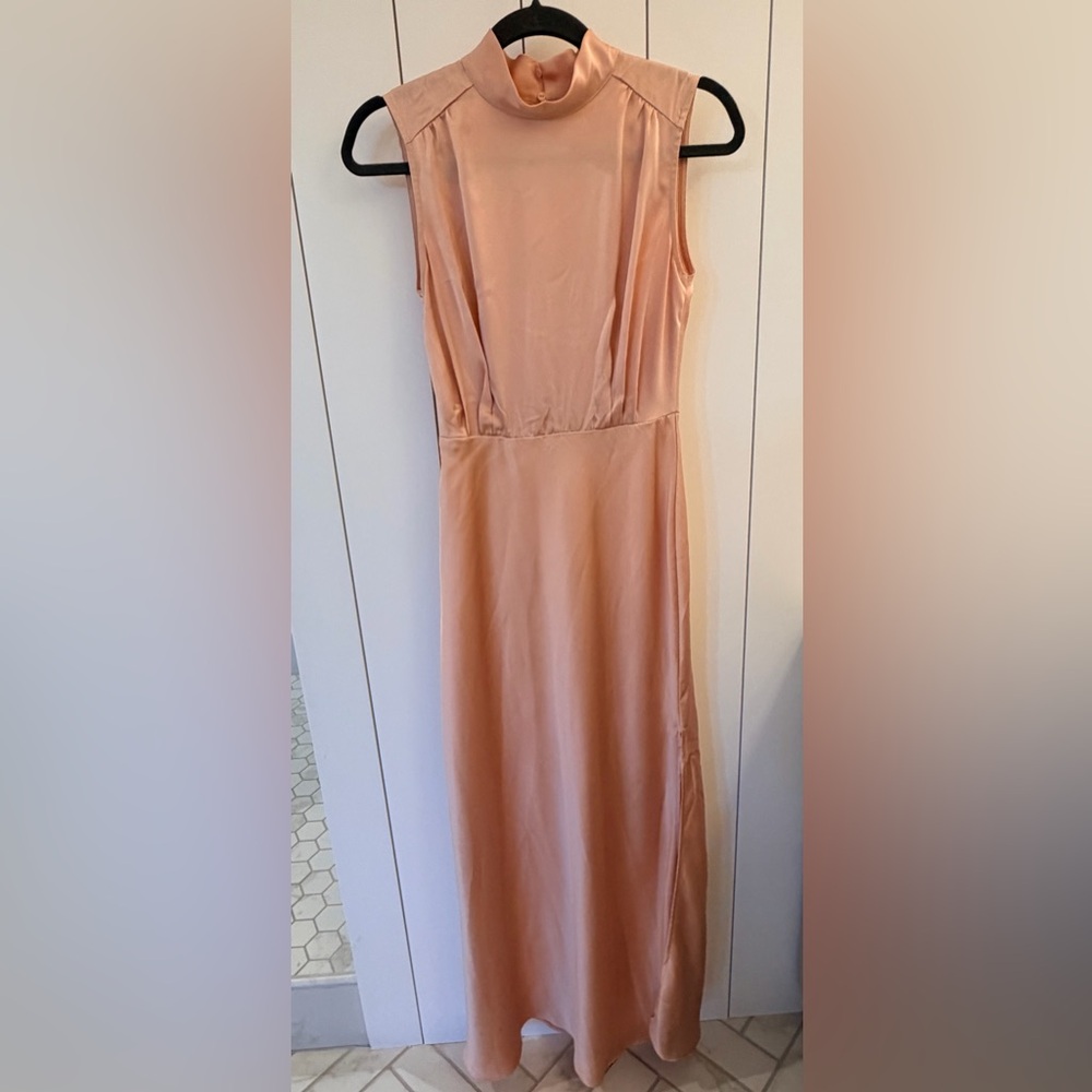 Mock neck satin Pink Dress